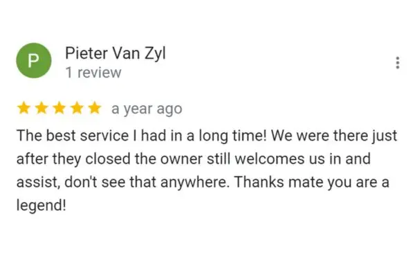 Customer Review: Pieter Van Zyl